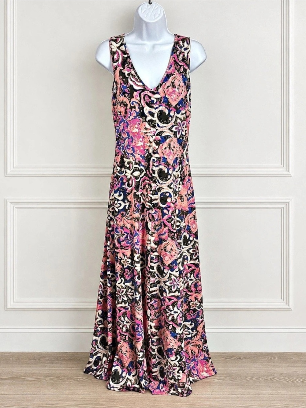 Talbots Small Colorful Abstract Paisley Floral Sleeveless Maxi Dress